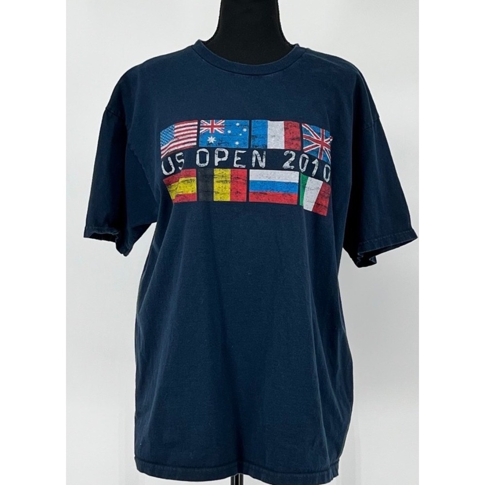 USTA US Open 2010 T-Shirt Mens Large Blue Graphic Flags Tennis Tee Grand Slam